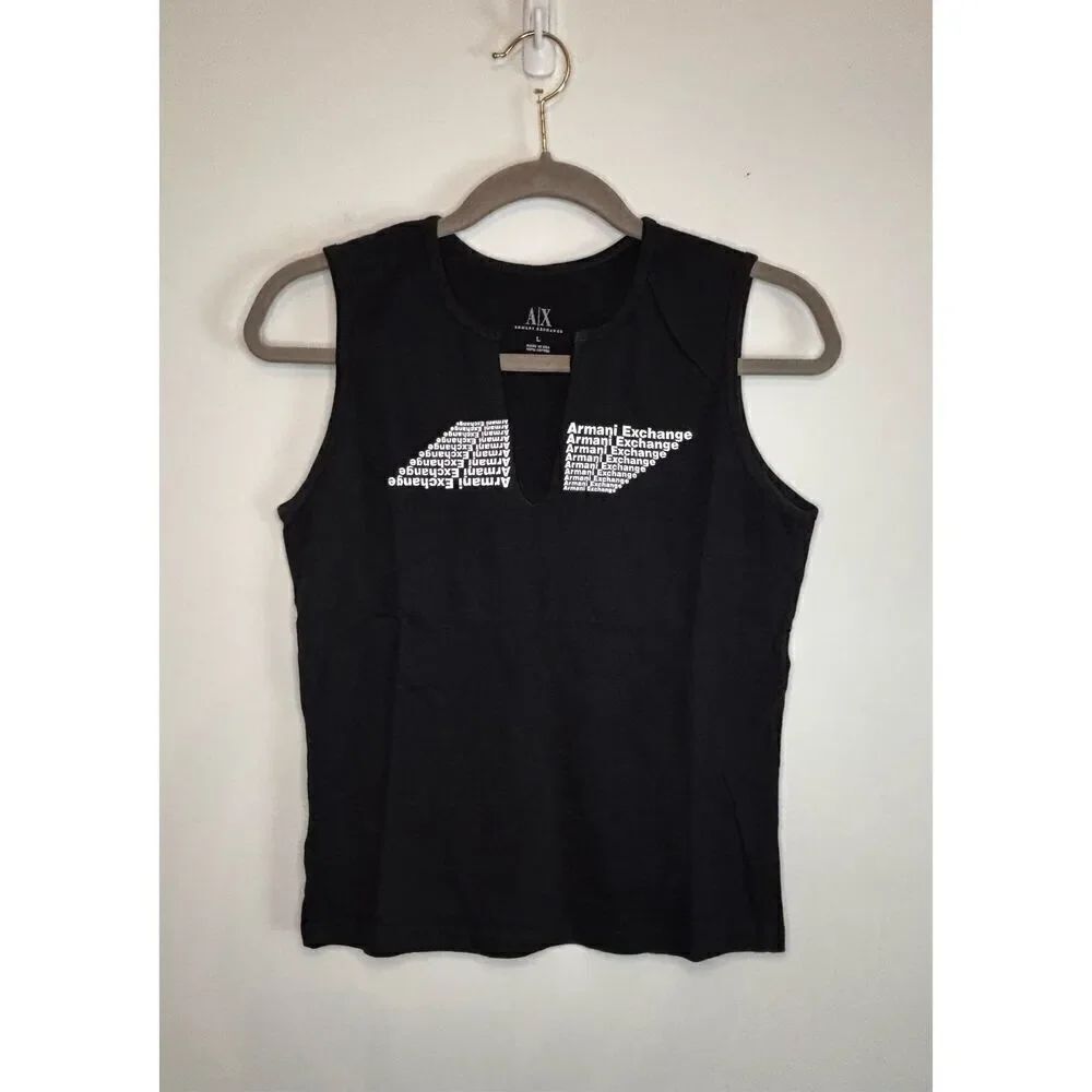 Armani Exchange EUC black cut out v neck logo tank top Size large